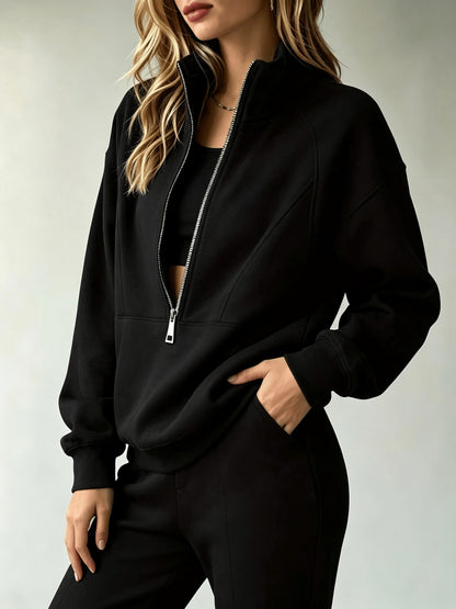 Women'S Matching Outfit, Cozy Fleece Top, Trendy Casual Sportswear for Ladies