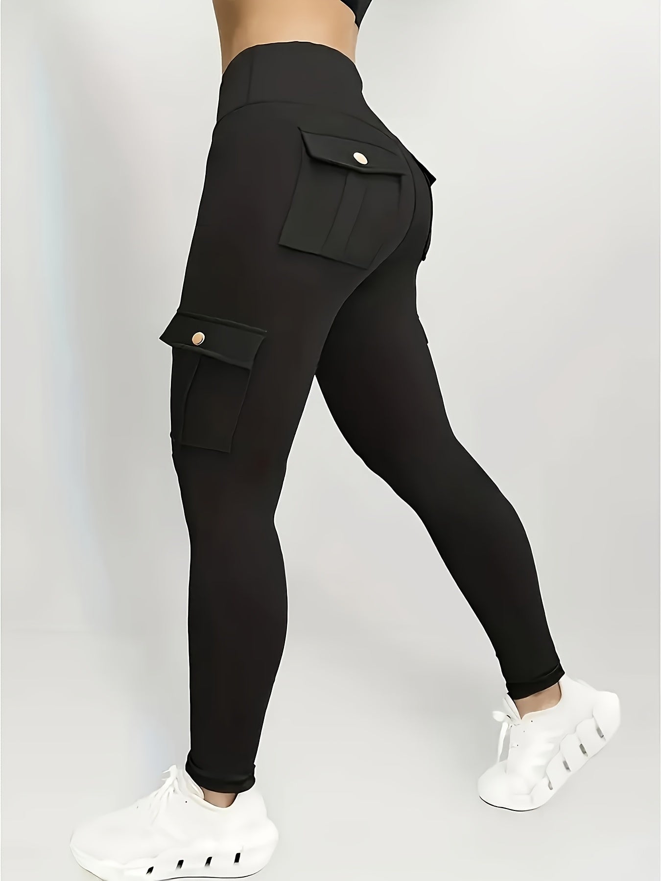 Halloween Costume, 3pcs Women's High-Waisted Yoga Leggings with Pockets - Stretchy Running and Athletic Tights, Button Design, Solid Colors Black, Maroon, Gray, Practical Flap Pockets, Comfortable Fabric Christmas Women's Autumn Wear
