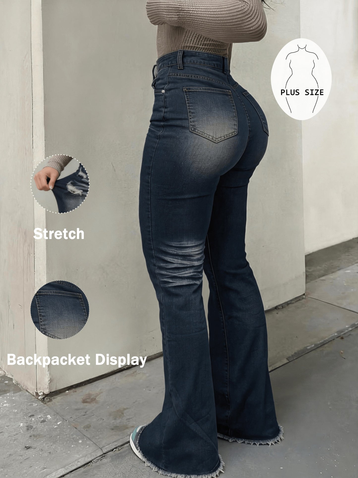 A Pair Of Plus-size Women'S Jeans, Flared Jeans, Slightly Stretchy, Lifts The Hips And Legs, Y2K Style, Fashionable, Casual And Elegant, Suitable For Various Occasions, Street Style, Evening Dates And Parties, Plus-size Jeans, Plus-size Denim.