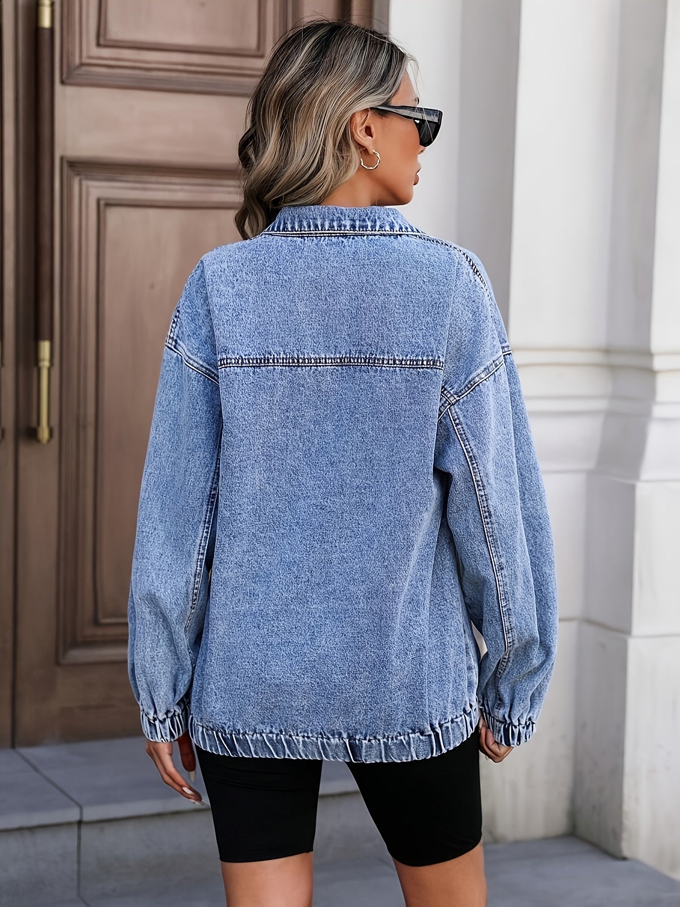 25AW Loose And Casual Denim Jacket for Women, with Dropped Shoulder Design And A Half Zipper. Pullover Denim Sweatshirt, Suitable for Spring And Autumn.