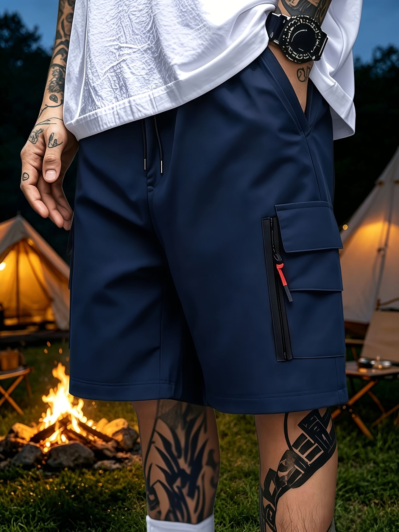 3pcs Loose Casual Cargo Shorts, Lightweight Breathable Quick Dry Fabric, Elastic Drawstring Waist with Multi Functional Pockets; Versatile Knee Length Shorts for Gym Training, Golf, Camping, Hiking And Daily Commute, Perfect for Outdoor, for Teenager