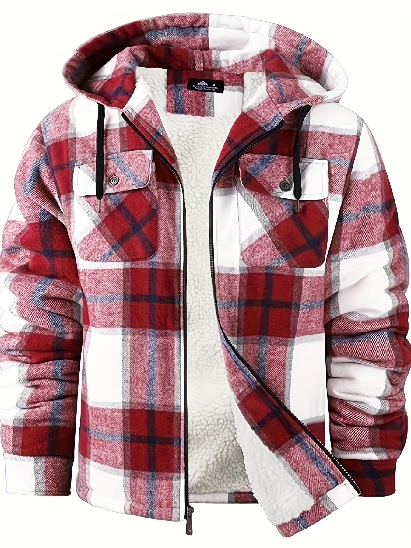 Men'S Zip-Up Hoodies with a Sherpa And Flannel Plaid Design