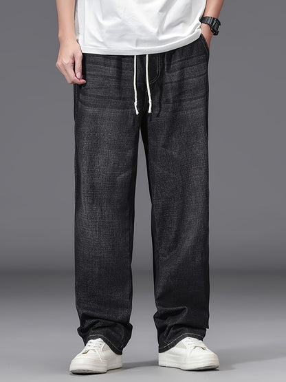 Large Size Jeans Men's Straight Leg Loose Fit Elastic Pants with Added And Extra Pants Elastic Waist Men's Simple And Versatile Denim Pants Men's Jeans Four Season Style, PLUS SIZE