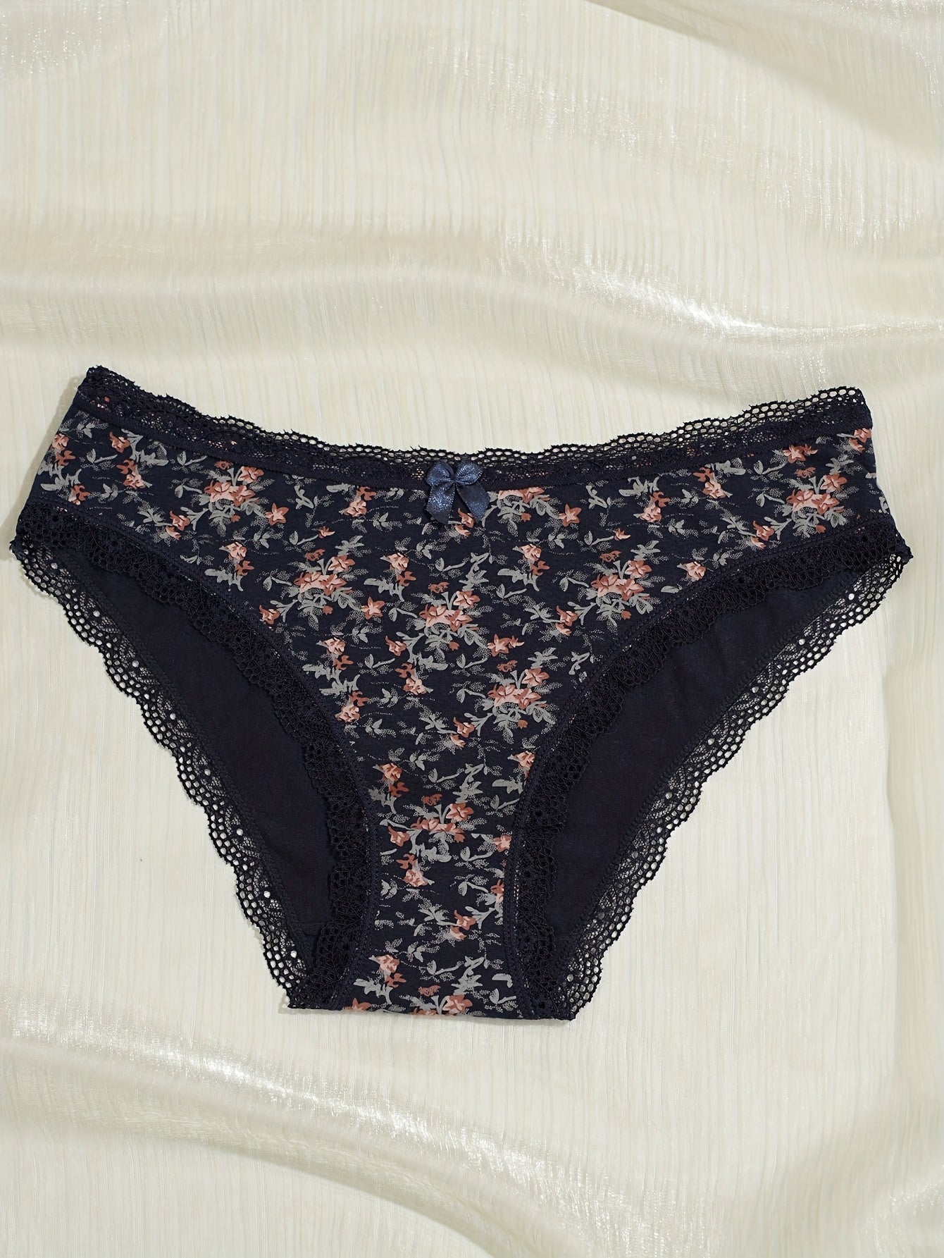 5-Pack Women'S Triangle Panties with Floral Print, Nude Comfortable Soft Stretchy Large Size Underwear with Bow Decoration, Simple Elegant Breathable Briefs - 2025 New Arrival