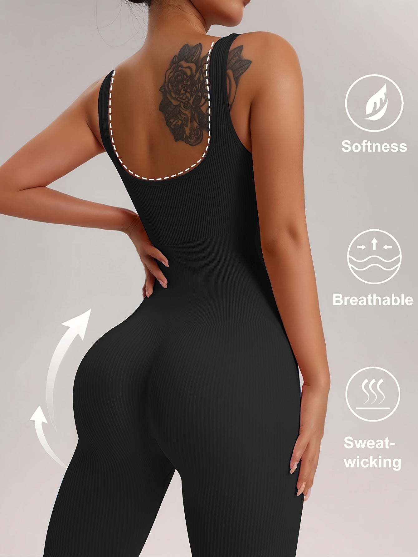 2pcs - Women'S Autumn And Winter Sleeveless Square Collar Long Jumpsuit, 90% Nylon And 10% Elastic Fiber Fabric Comfortable, Thick, Impermeable Washable And Reusable, Suitable For Any Activity Occasion, Exercise, Fitness, Pilates, Running, Yoga