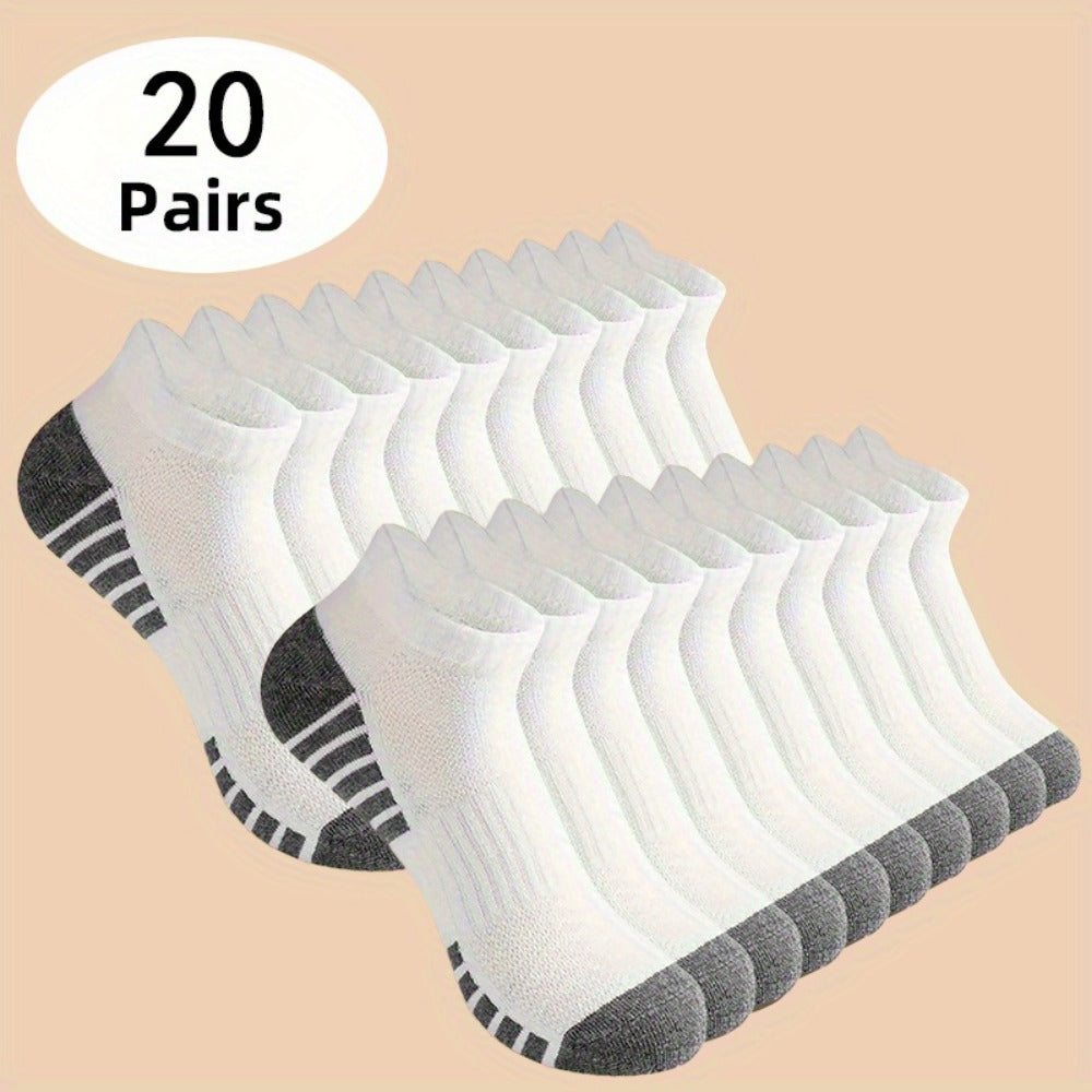 Men's Solid Color Ankle Socks - 20-Pair Pack