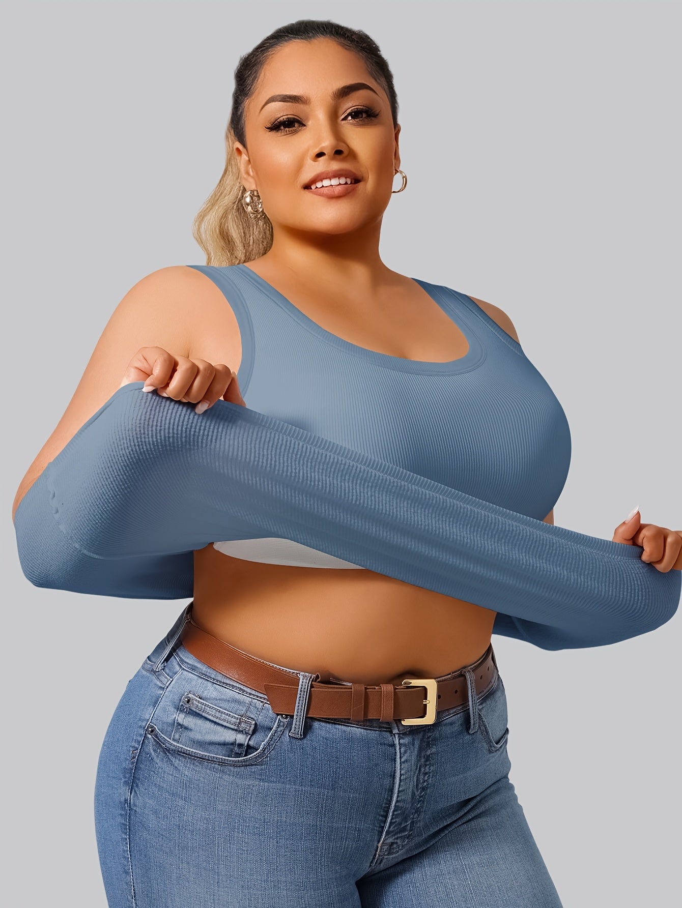 Plus Size - Directional Development Vest Big U Beauty Back 2-In-1 Comes with Coasters Pit Ribbed Base Vest to Wear Outside