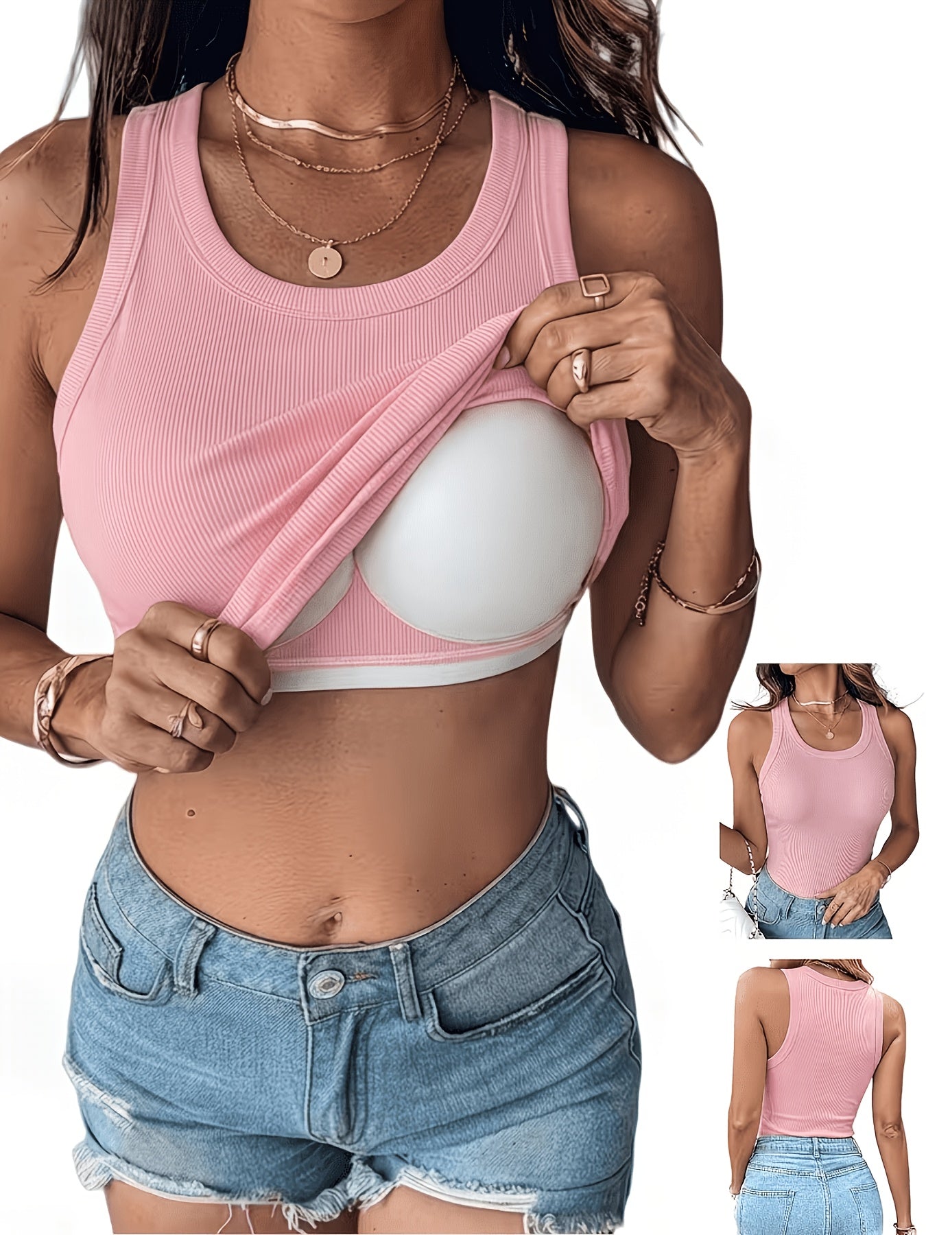 A Casual Ribbed Top for Women, Featuring a Chest Pad, Perfect for Daily Travel And Versatile Styling