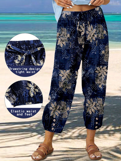 FOEIERAA 3pcs Women's High Waist Jogger Pants, Elastic Waist Retro Print, Loose Comfortable Casual Trousers for Outdoor Commute