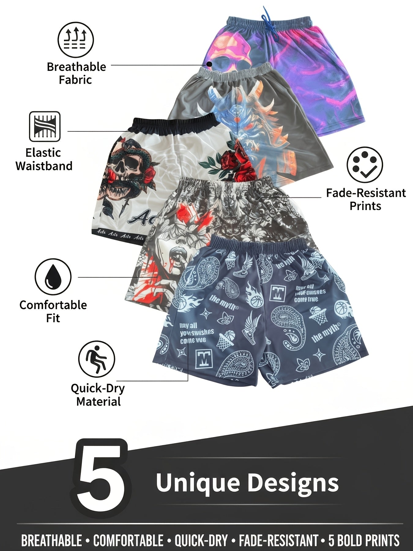 5-Pack Printed Shorts Polyester Shorts - product view 21