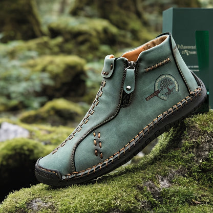 Men'S Zipper Boots Fashion Retro Handmade Shoes Western Style Boots