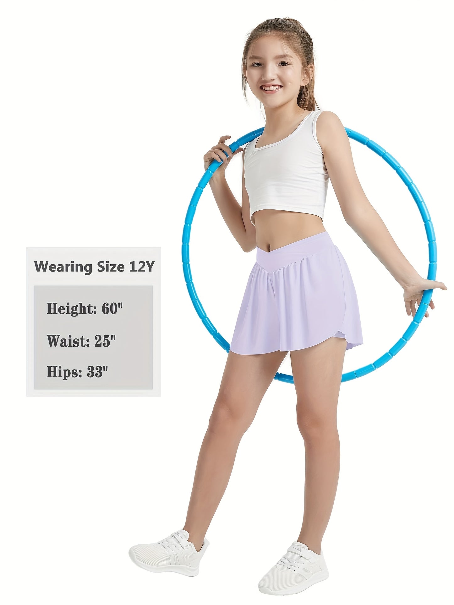 [2-In-1 Style Shorts] Set of 3 EXARUS Girls' Cross Shorts with Butterfly Design for Cheer And Dance, 2-In-1 Style with Pocket, Suitable for Ages 6 to 14 for Sports And Running