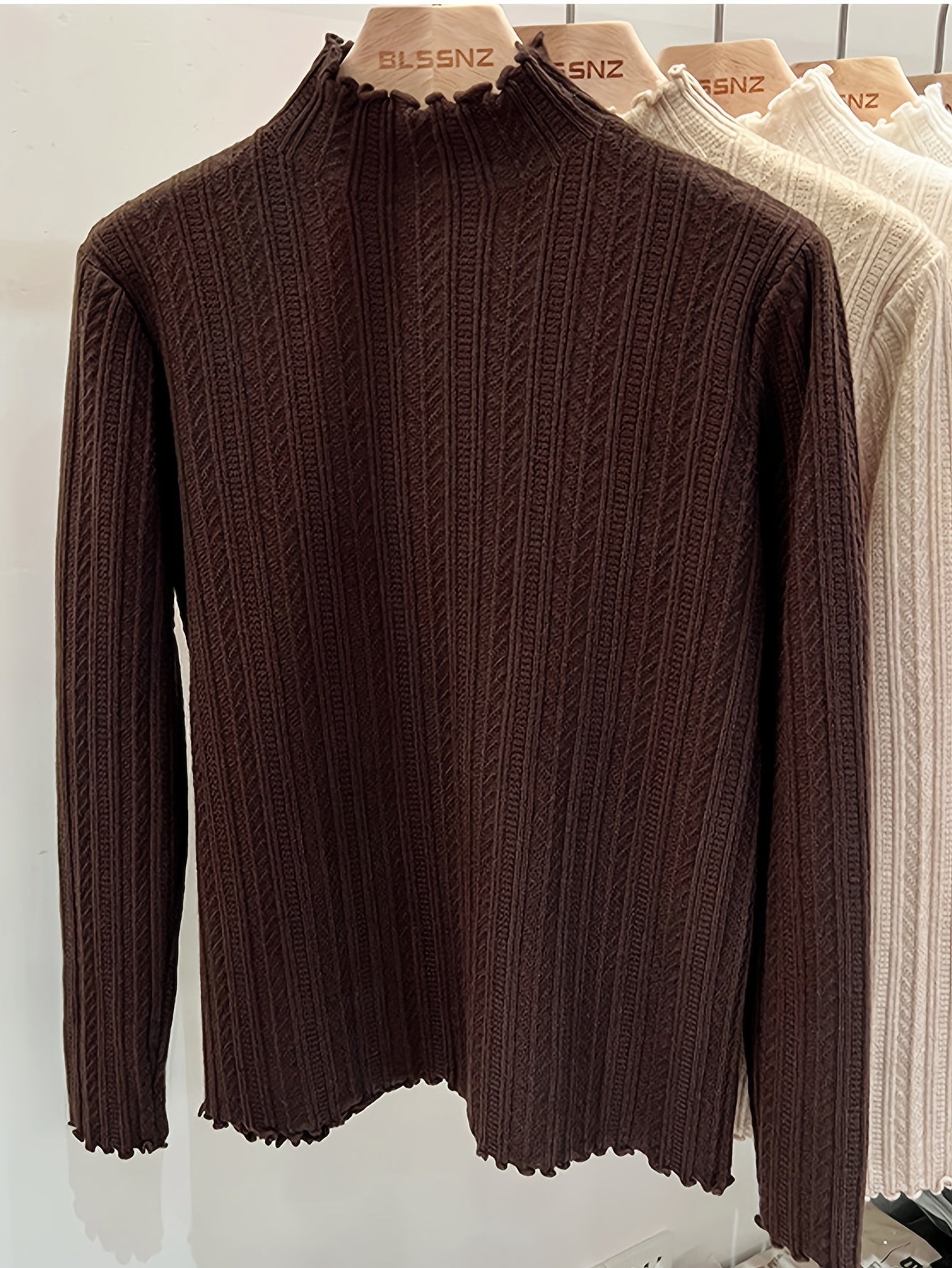 Soft Lettuce Trim Mock Neck Pullover Sweater - Ultra-Soft And Cozy Casual Wear With Long Sleeves For Maximum Comfort, Versatile Inner Wear For Layering, Perfect For Transitional Seasons (Spring And Fall) - Exclusively Designed For Women