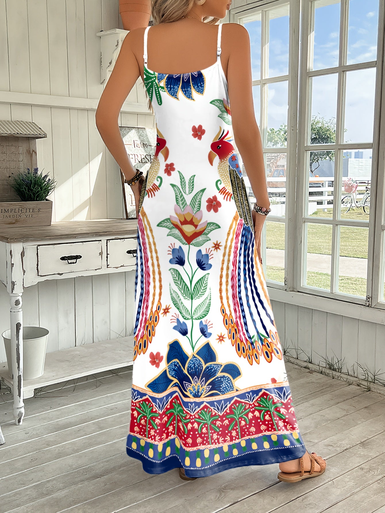Women'S Fashion Pattern Printed Suspender Long Dress for Spring And Summer