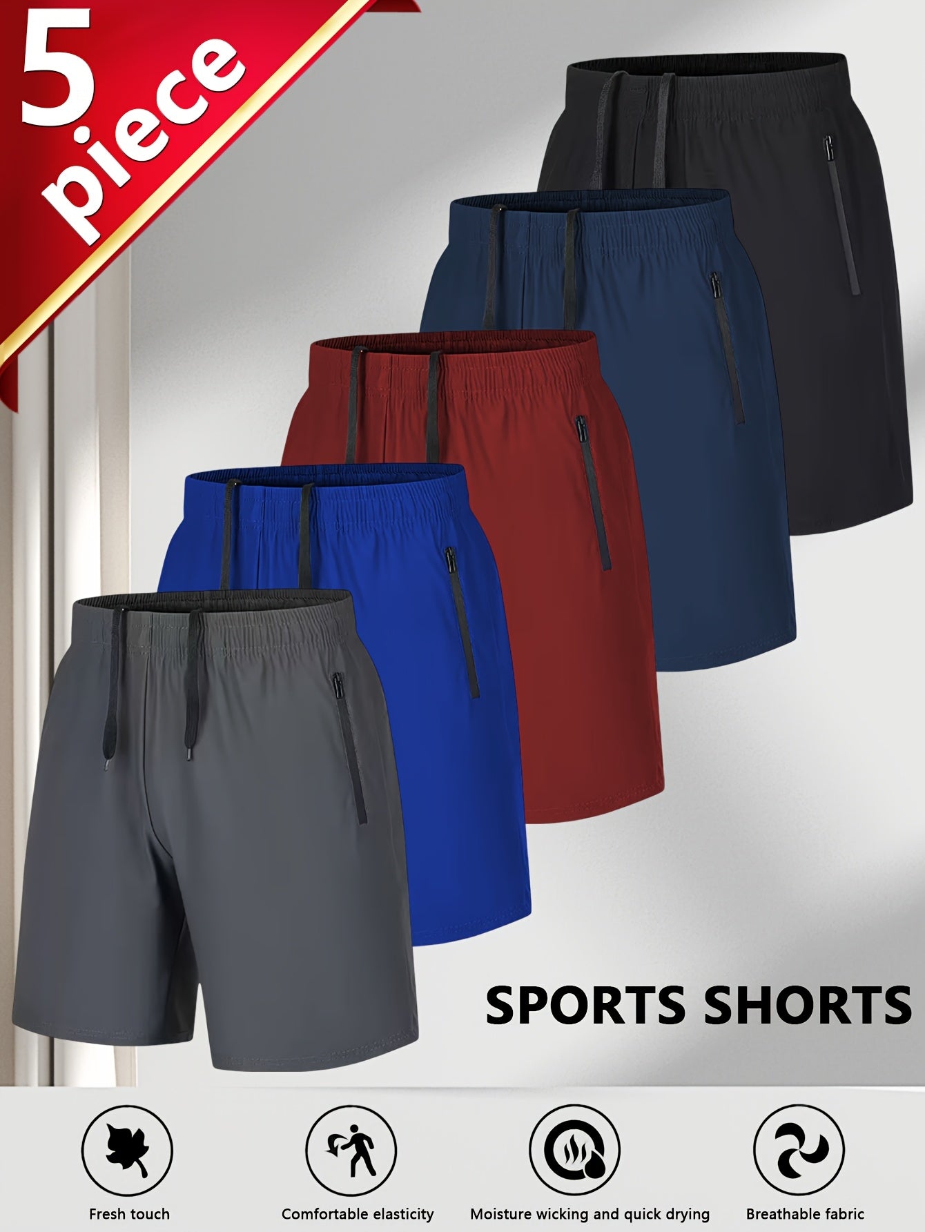 Men's Black Red Blue Gray Navy Polyester Shorts - product view 6