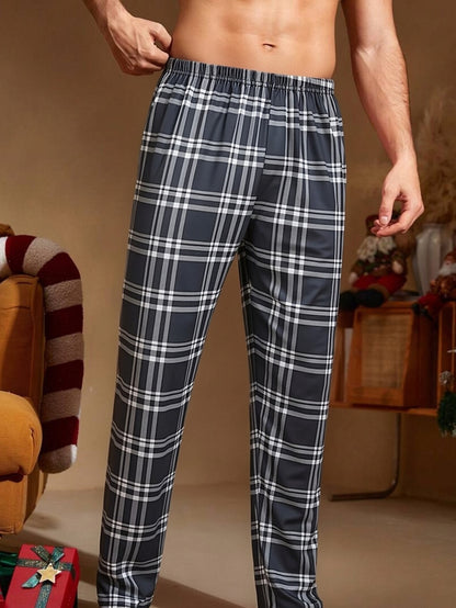 4pcs Set Spring Summer Men'S New 4 Pairs Plaid Trousers Pajama Pants Men'S Spring And Autumn Loose Can Be Worn 4 Pairs Combination Pack Lounge Pants Only One Side One Pocke