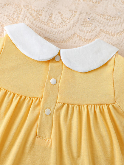 3pcs Girls' Casual Dress Set, Summer New Style, 3 Colors, Floral Butterfly Print, Short Sleeve, Cute Doll Collar, Back Button Closure Dress Combo