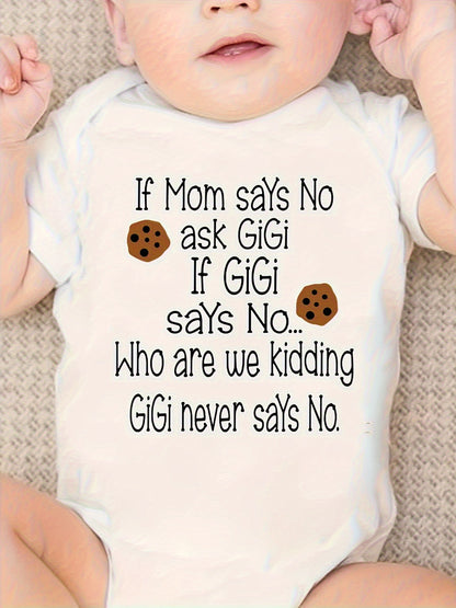 Mother's Day Baby's jumpsuit Cookie Pattern Printed All-Match Soft Round Neck Short Sleeve Triangle jumpsuit, Perfect for Outdoor