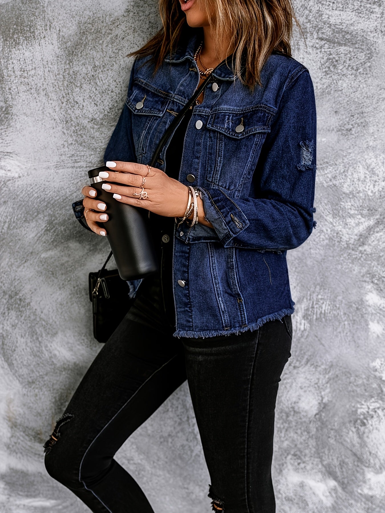 Women's Medium Blue Denim Oversized Denim Jacket - product view 16