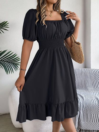 A-Line Dress with Puff Sleeves And Square Neck for Women'S Spring - Summer 2024 Fashion