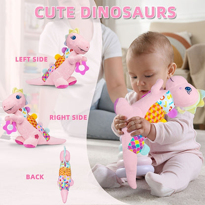 Musical Dinosaur Baby Plush Toy - Crinkle, squeak, rattle and textured sensory details