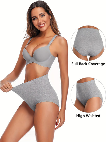 5pcs High Waist Solid Color Briefs, Comfy, Soft, Breathable, Stretchy And Elegant Lingeries for Women