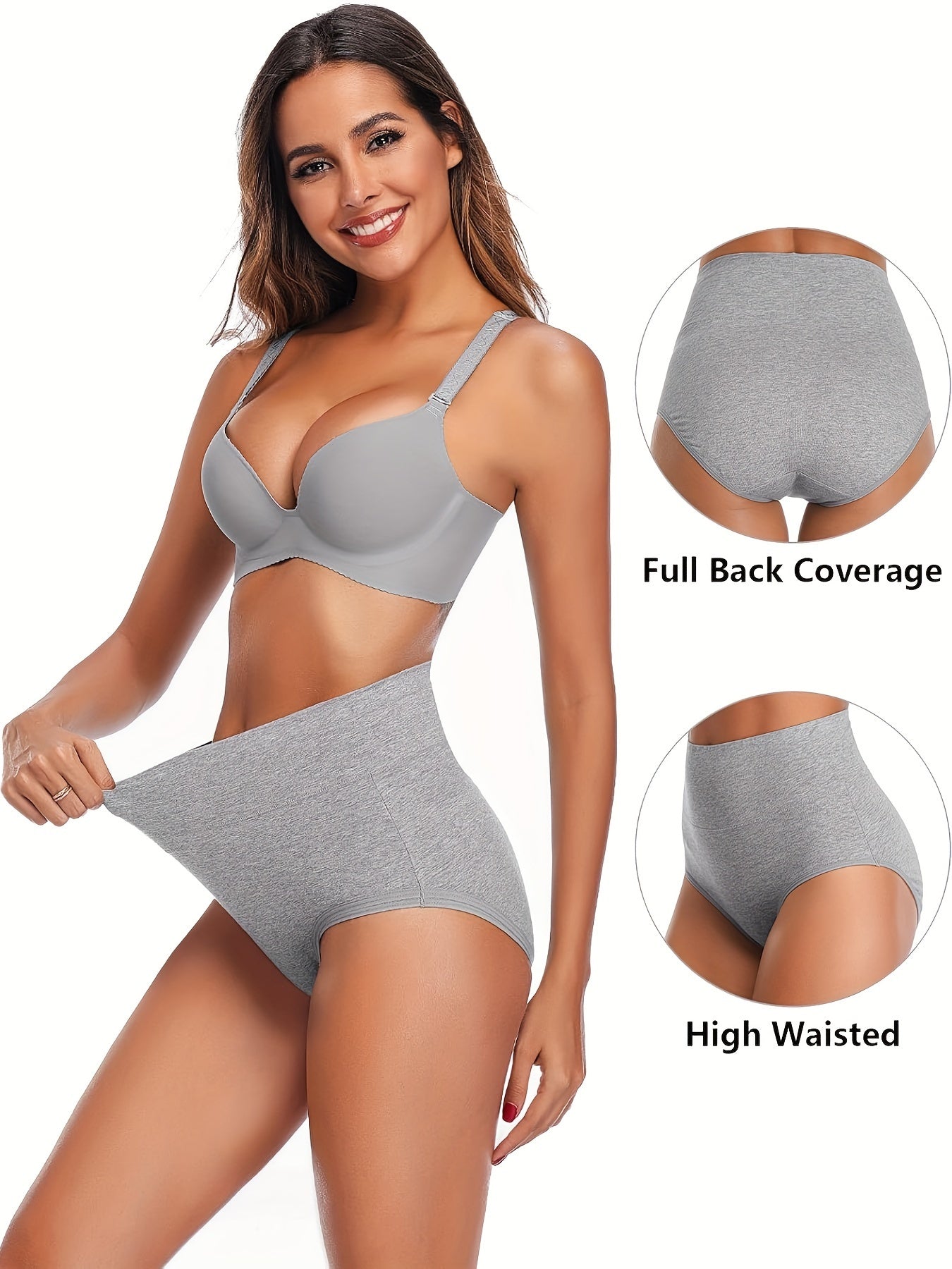 5pcs High Waist Solid Color Briefs, Comfy, Soft, Breathable, Stretchy And Elegant Lingeries for Women