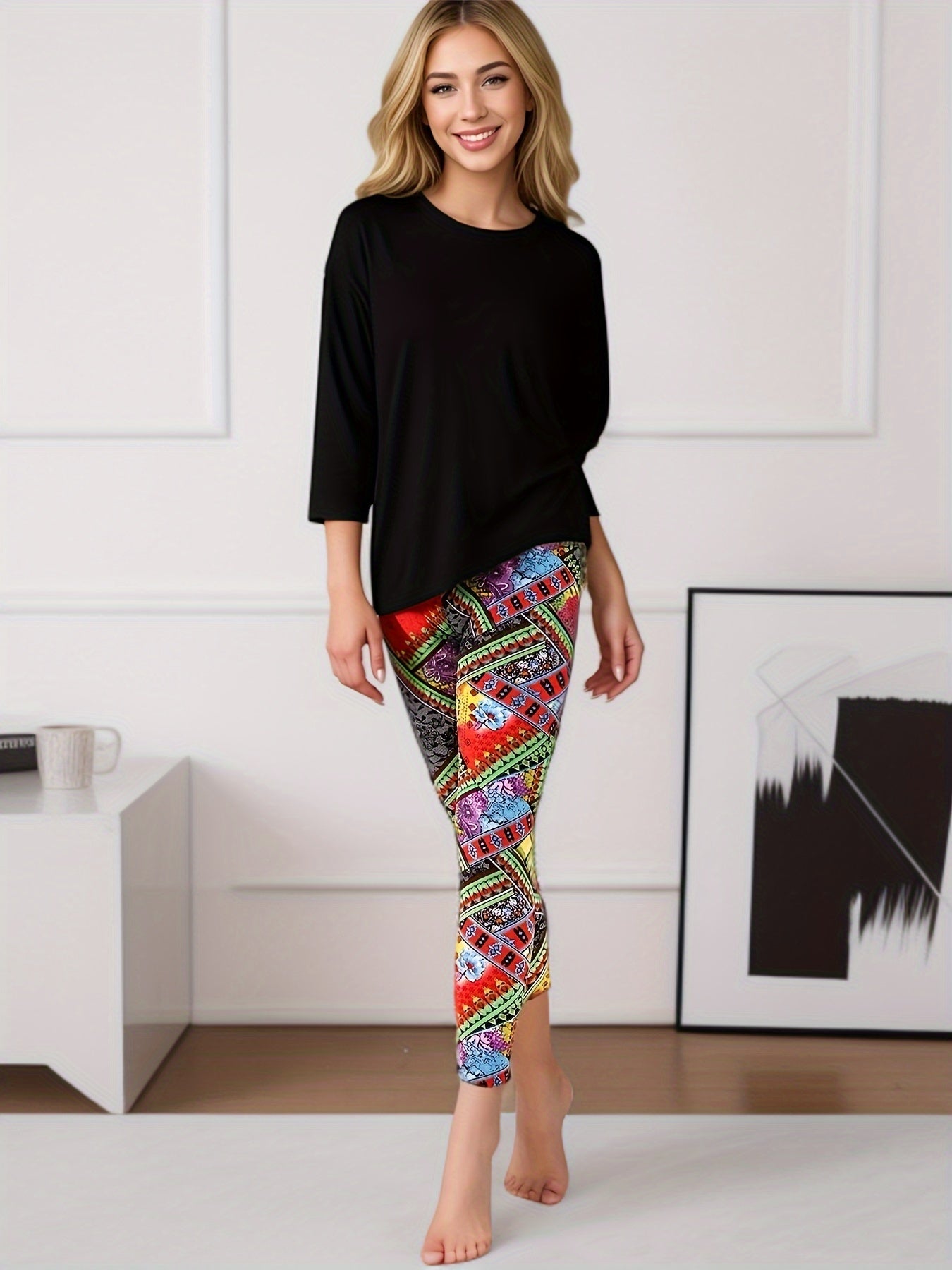 Fashion Printed Leggings For Women No See Through High Stretch Super Soft Leggings Regular