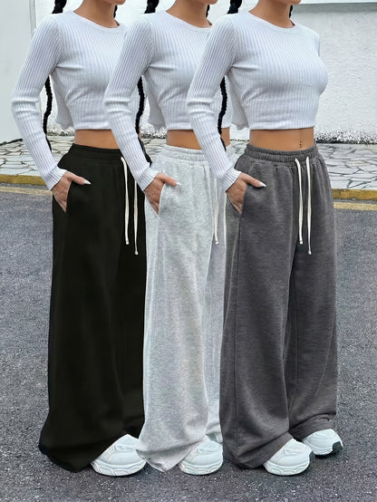 3pcs Summer Spring And Summer Trendy Versatile Pants [Soft Joggers] [Sizes Run Large, Recommend Choosing One Size Smaller] Women'S Soft Joggers - Loose Fit, Elastic Waist with Drawstring, Double Side Pockets - Machine Washable