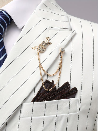 Latest Men's Suit Striped Double-Breasted Suit Spring/ Summer/ Autumn Thin Two-Piece Set with Frill Collar Striped Style Four Buttons Suit Business And Casual Dress Collar Necklace Decoration Slimming Dress Casual Suit White Suit