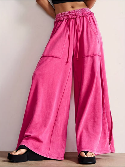 BOHO Ladies' Casual Patchwork Color Loose Wide-Leg Washed Pants