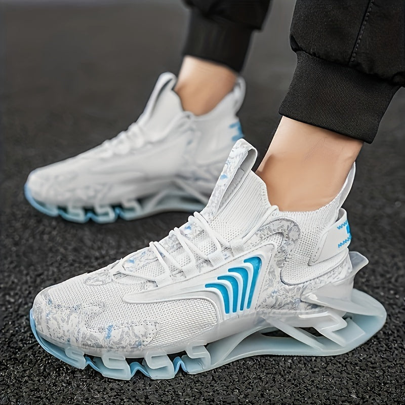 Men'S Blade Sneakers, Casual Athletic Shoes, Solid Color, All-Season Sports Footwear, Lace-Up, Fabric Upper, Mesh Inner, Rubber Sole, Round Toe, Fabric Insole