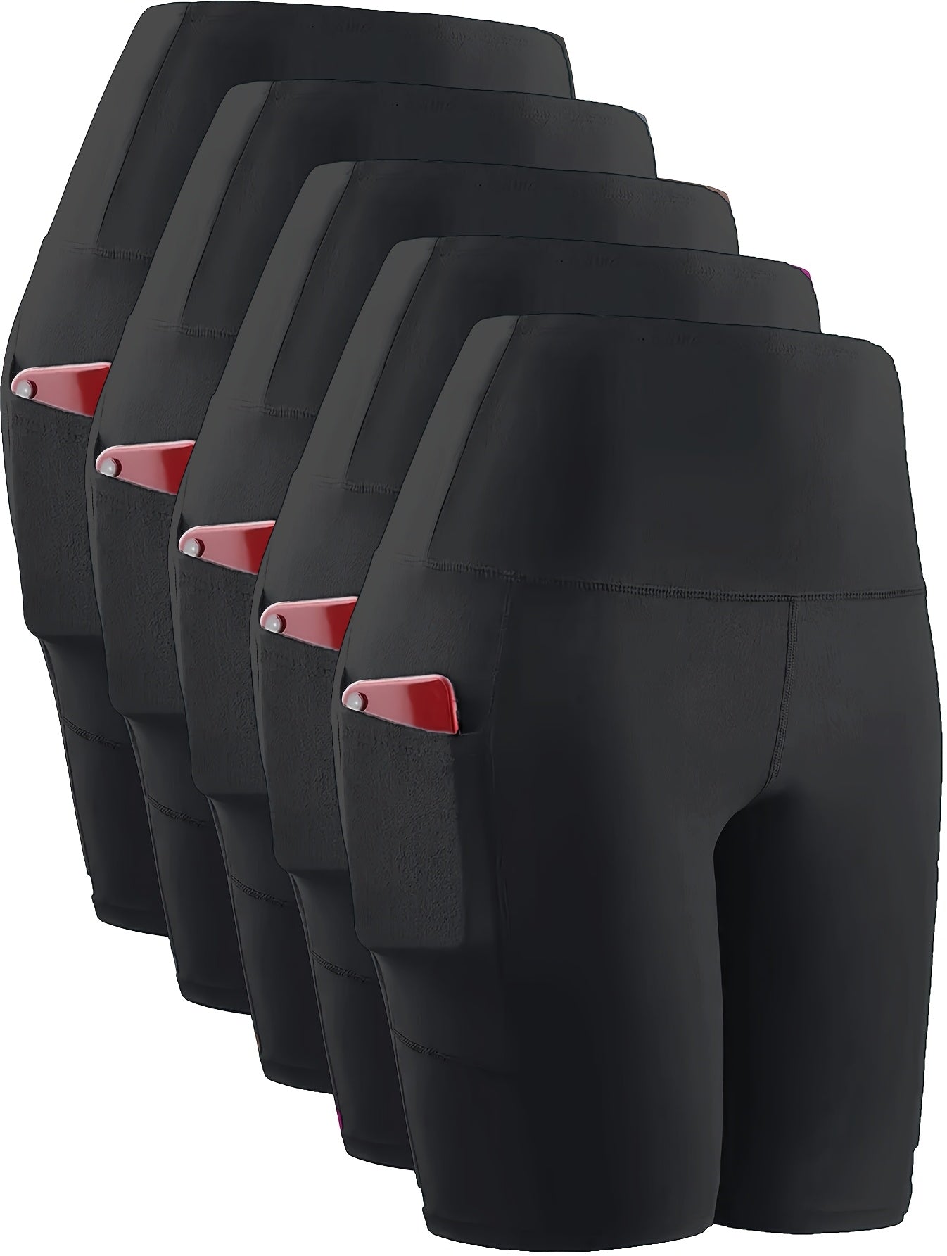 5pcs 5-Inch High-Waisted Rider Shorts, Women's Summer Shorts with Pockets, Ultra-Soft Belly Control No-See-Through Workout Running Yoga Shorts, 6-Inch Pant Length Shorts Mother's Day Gift