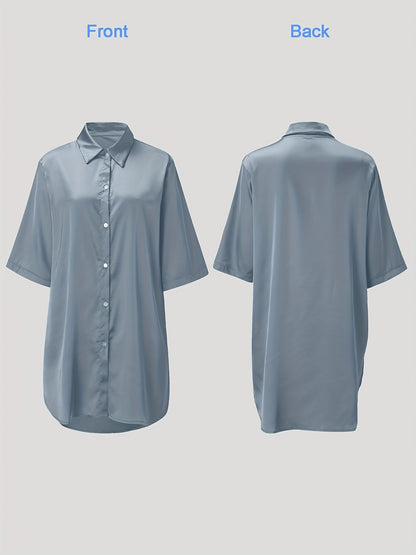 European And American Solid Color Sexy Shirt for Women Comfortable And Smooth Home Wear Long Pajamas
