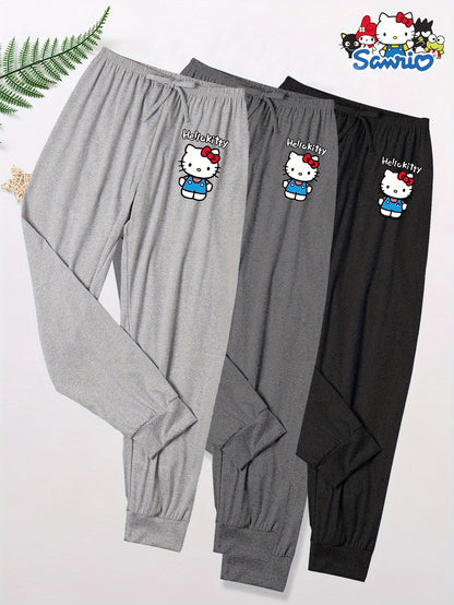 3pcs Sanrio Hello Kitty Women'S Printed Pajama Pants, Four Seasons Comfortable and Loose