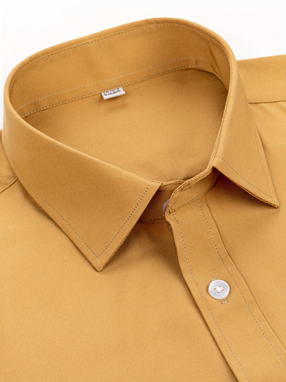 2pcs Men's Long Sleeve Dress Shirts - Elegant White, Stretchy Fabric, Business Casual, Unwrinkled, Single-Breasted with Lapel Collar, All-Season Wear, Casual Attire|Elegant Lapel Shirt|Stretchy Fabric