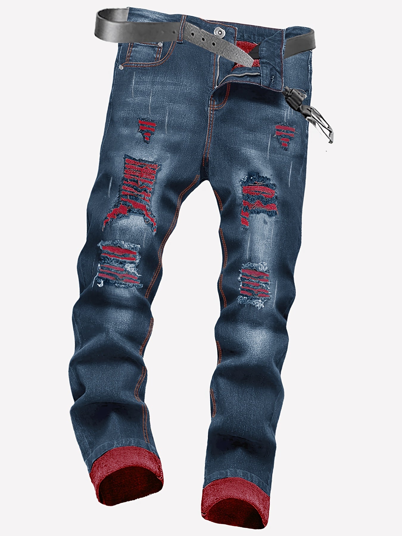 2pcs Men's Slim Fit Distressed Ripped Jeans | Classic Stretch Denim Pants, Trendy Casual Versatile Outfits
