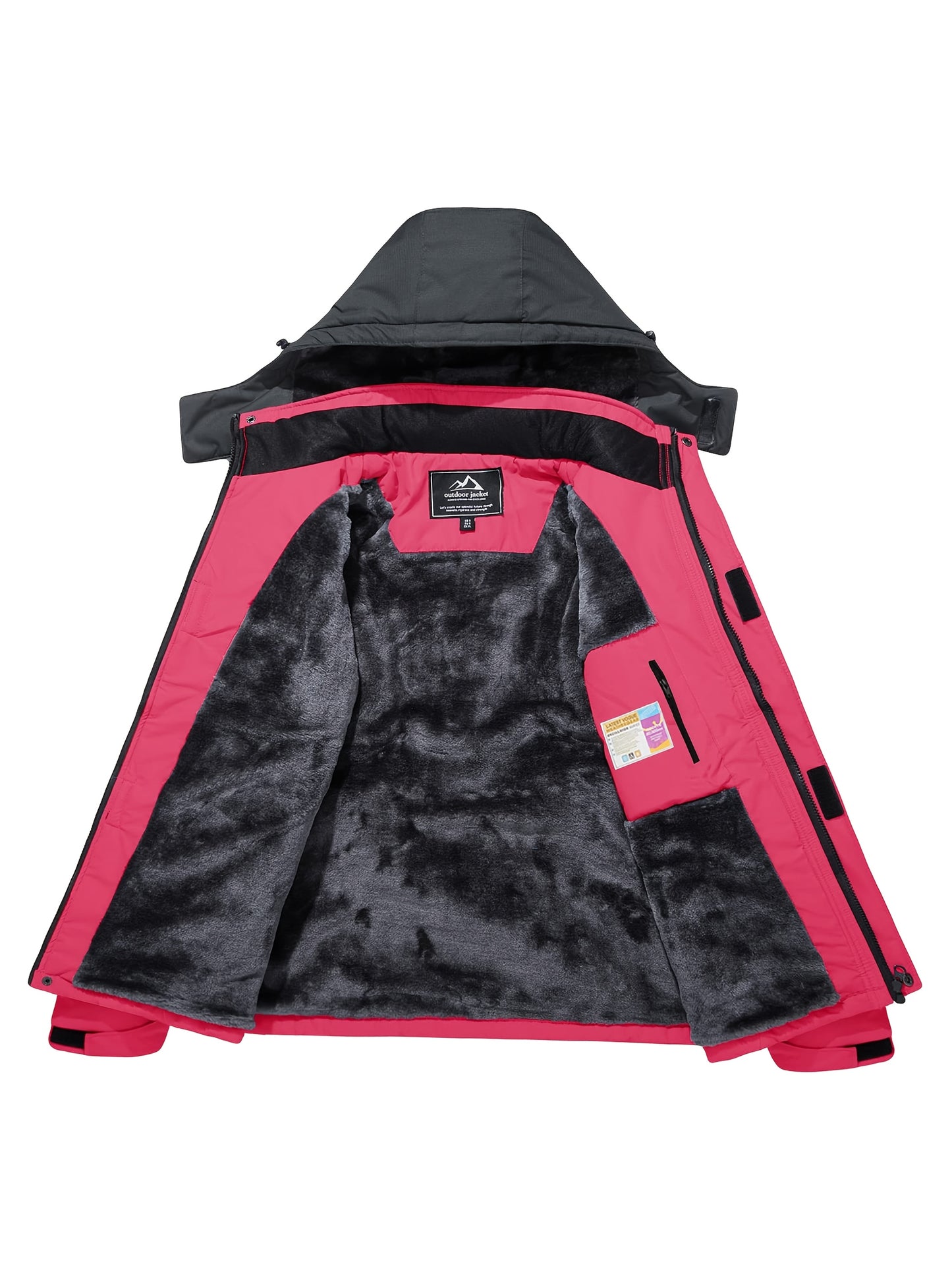 Women'S Warm Ski Jackets Winter Windproof Thermal Fleece Lined Coats Outdoor Detachable Hooded Heavy Weight Thick Jacket Camping Climbing Traveling Snowboard Windbreaker