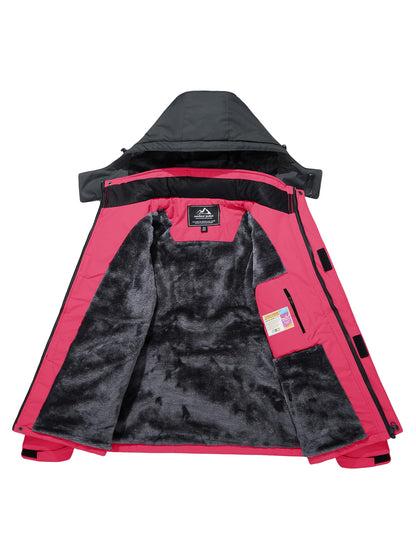 Women'S Warm Ski Jackets Winter Windproof Thermal Fleece Lined Coats Outdoor Detachable Hooded Heavy Weight Thick Jacket Camping Climbing Traveling Snowboard Windbreaker