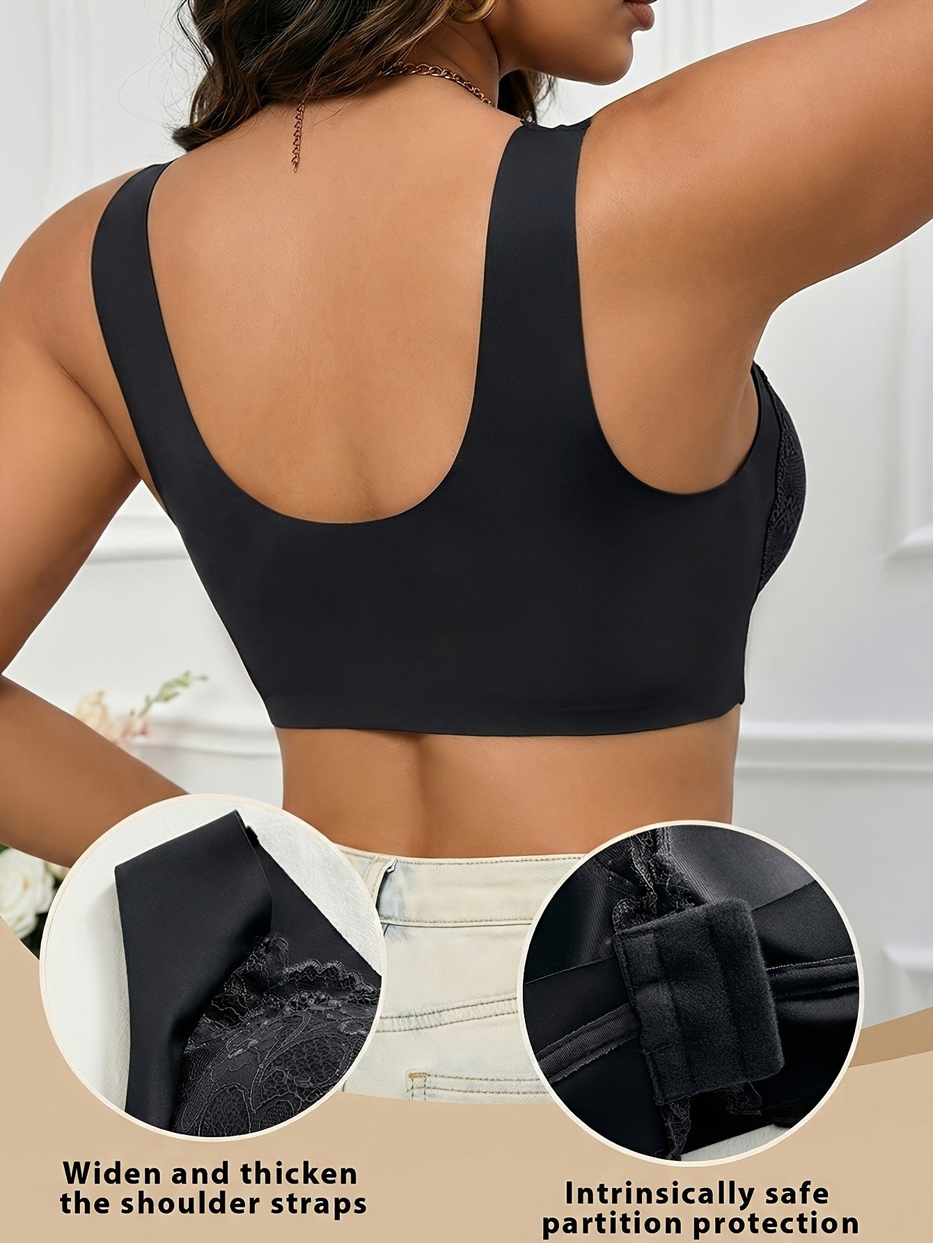 4pcs Elegant Floral Lace Push-Up Bra - Comfortable Wireless Design, Medium Support, Breathable Lining, Stylish Front Open Buckle, Wide Straps, And Jacquard Pattern - Perfect for Adult Women