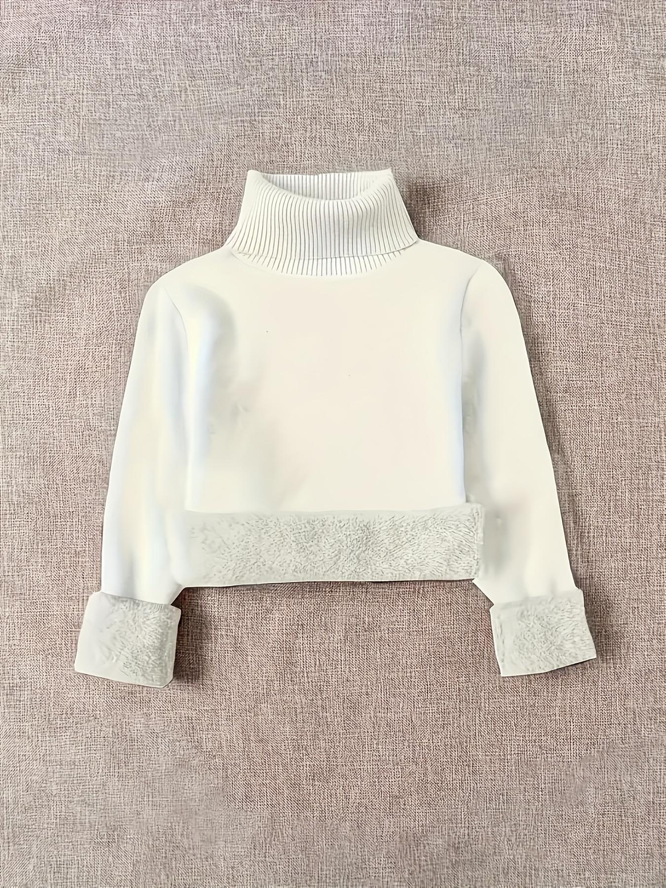White High-neck -lined Pullover - Thick Lining for Soft Warmth in Winter, Classic Design for Effortless Style, Suitable for Layering or Wearing Alone, Ideal for Cold Weather and Office Wear.