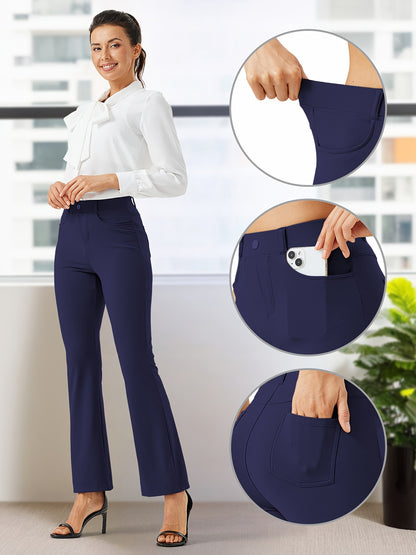 Plus Size, Plus Size Women's Dress Work Pants Slacks Stretch Comfy Breathable Soft Casual Office High Waisted Tummy Control Flare Pants with Belt Loops 4 Pockets Lounge Business