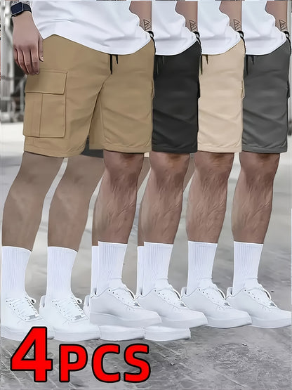 4pcs Men'S Sports Large Pocket Capacity Workwear Practical Shorts for Work