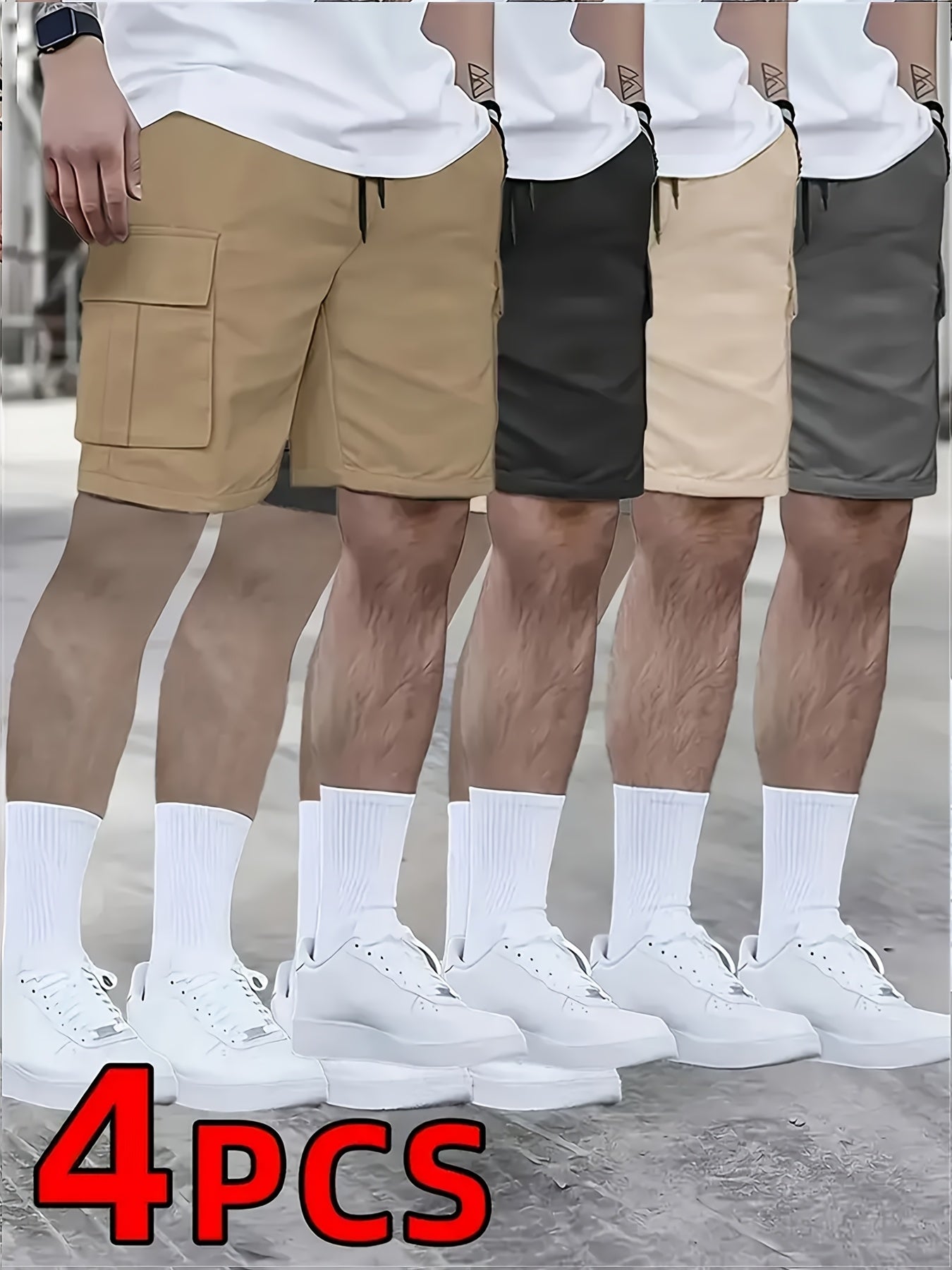 4pcs Men'S Sports Large Pocket Capacity Workwear Practical Shorts for Work