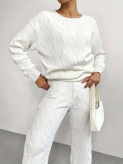 2025 Fall Fashion Hit! Women's Ribbed Casual Two-Piece Set: Long-Sleeve Top And Jogger Pants, Soft Polyester Material, Eye-Catching for Daily Wear, Must-Have for Casual Chic Styles