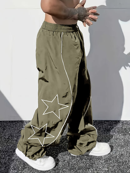 Men'S Outdoor Casual Running Pants with Star Print - Solid Color & Training Trekking Pants, Pocket Design for Spring/Fall, Beach, Urban Strolls - Regular Fit for Mature S (Daily Wear)