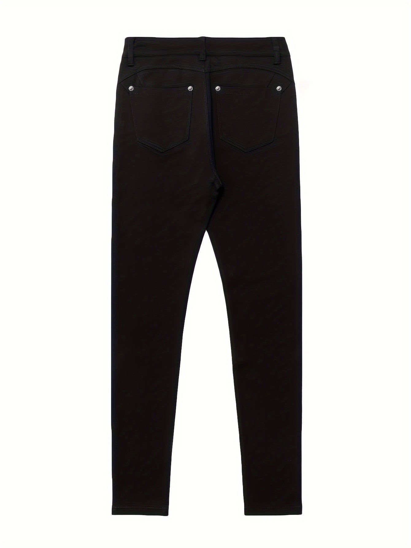 Women's High-Waisted Stretch Street Style Solid Black Skinny Fashion Metal Button Detail Casual Jeans