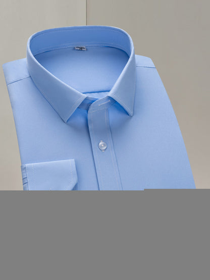 Men'S Long Sleeve Solid Color Business Dress Shirt, Elegant Collar, Stretch Fabric, Regular Fit, Single Button Front, Casual Outwear, Adult Sizes, Woven
