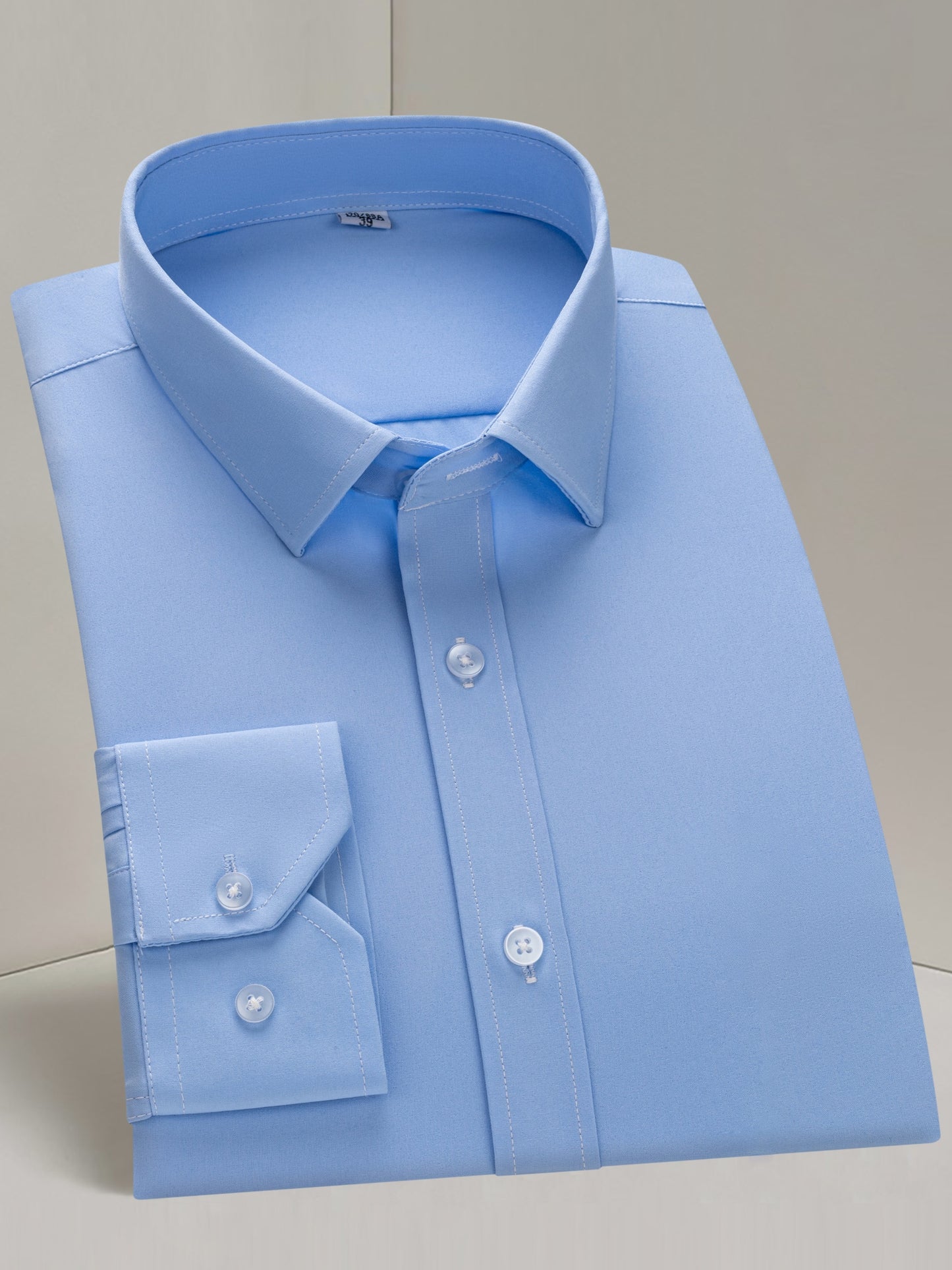 Men'S Long Sleeve Solid Color Business Dress Shirt, Elegant Collar, Stretch Fabric, Regular Fit, Single Button Front, Casual Outwear, Adult Sizes, Woven