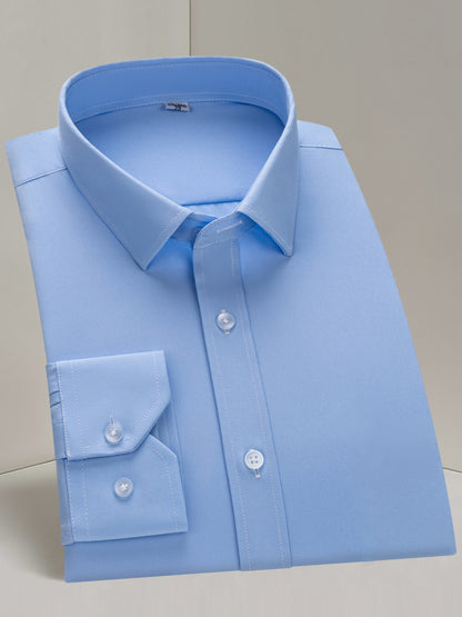 Men'S Long Sleeve Solid Color Business Dress Shirt, Elegant Collar, Stretch Fabric, Regular Fit, Single Button Front, Casual Outwear, Adult Sizes, Woven
